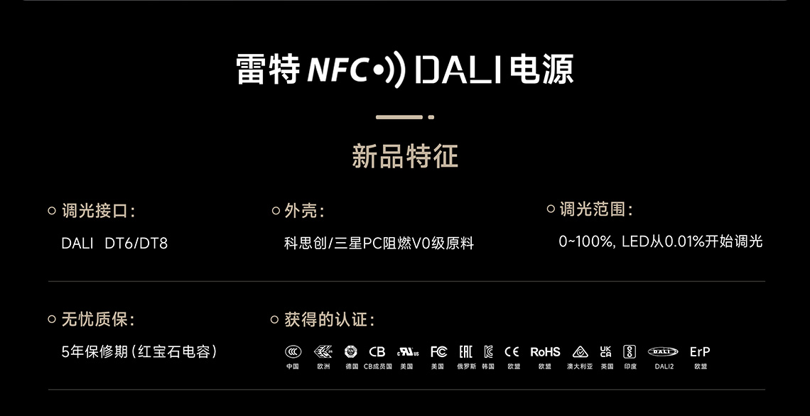 NFC全指令可编程DALI电源新品特征图