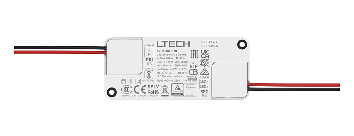 超小体积非调光恒流LED驱动器 SN-15-300-G1N